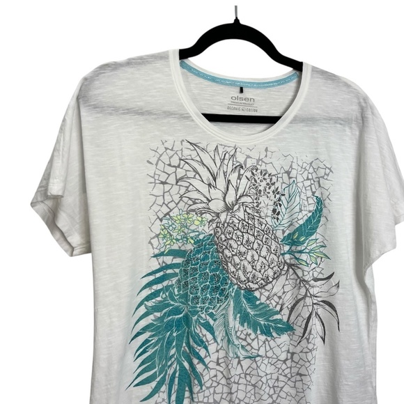OLSEN 100% organic cotton relaxed fit burnout pineapple t shirt 10 - Picture 2 of 11